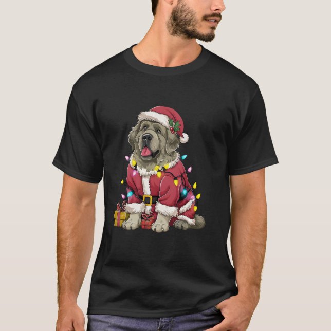 Xmas Lighting Santa Newfoundland Dog Christmas  T-Shirt (Front)