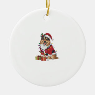 Xmas Lighting Santa Norwegian Elkhound Dog Christm Ceramic Tree Decoration