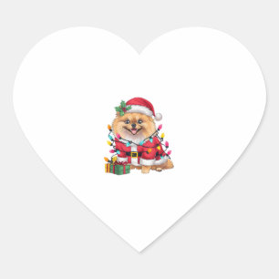 Xmas Lighting Santa Pomeranian Dog Christmas  Heart Sticker