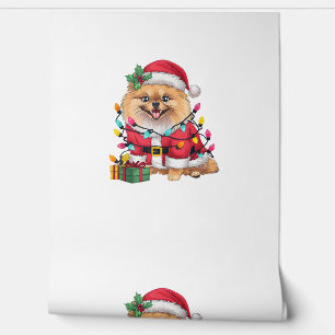 Xmas Lighting Santa Pomeranian Dog Christmas  Wallpaper