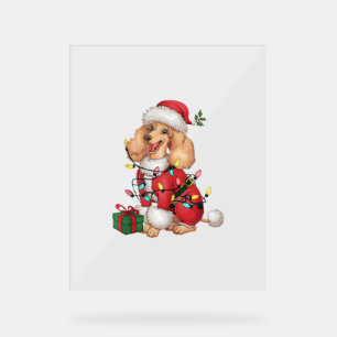 Xmas Lighting Santa Poodle Dog Christmas Acrylic Sign