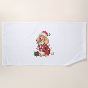 Xmas Lighting Santa Poodle Dog Christmas Beach Towel