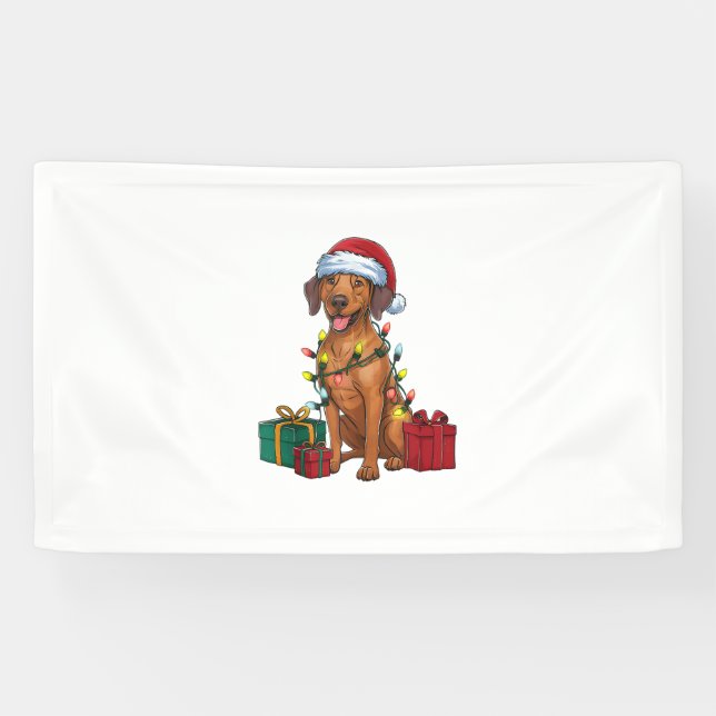 Xmas Lighting Santa Rhodesian Ridgeback Dog Christ Banner (Horizontal)