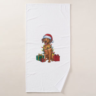 Xmas Lighting Santa Rhodesian Ridgeback Dog Christ Bath Towel