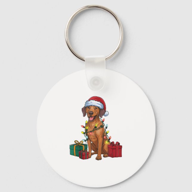 Xmas Lighting Santa Rhodesian Ridgeback Dog Christ Key Ring (Front)