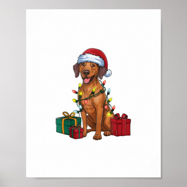 Xmas Lighting Santa Rhodesian Ridgeback Dog Christ Poster (Front)