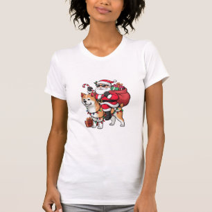 Xmas Lighting Santa Riding Akita Inu Dog Christmas T-Shirt