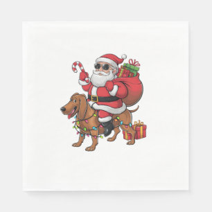 Xmas Lighting Santa Riding Basset Hound Dog Christ Napkin