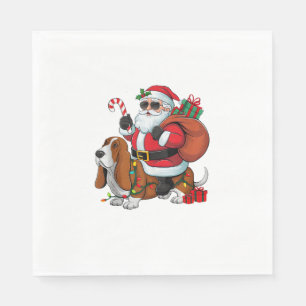 Xmas Lighting Santa Riding Basset Hound Dog Christ Napkin