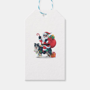 Xmas Lighting Santa Riding Border Collie Dog Chris Gift Tags