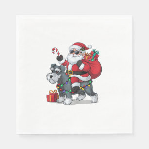 Xmas Lighting Santa Riding Border Terrier Dog Chri Napkin