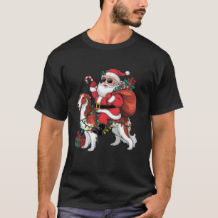 Xmas Lighting Santa Riding Borzoi Dog Christmas T-Shirt
