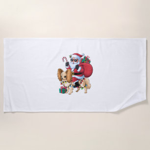 Xmas Lighting Santa Riding Chinese Crested Dog Chr Beach Towel