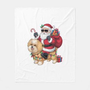 Xmas Lighting Santa Riding Chow Chow Dog Christmas Fleece Blanket
