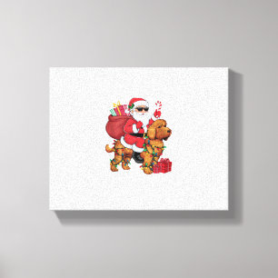 Xmas Lighting Santa Riding Cockapoo Dog Christmas Canvas Print