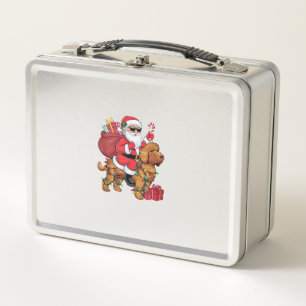 Xmas Lighting Santa Riding Cockapoo Dog Christmas Metal Lunch Box