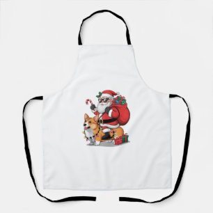 Xmas Lighting Santa Riding Corgi Dog Christmas Apron