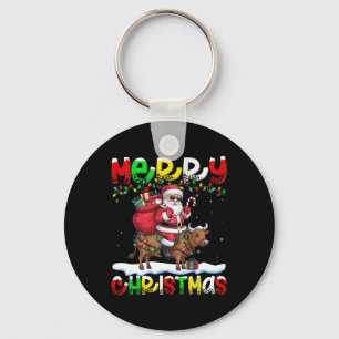 Xmas Lighting Santa Riding Cow Merry Christmas Key Ring