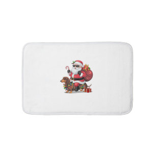 Xmas Lighting Santa Riding Dachshund Dog Christmas Bath Mat