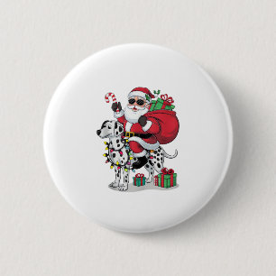 Xmas Lighting Santa Riding Dalmatian Dog Christmas 6 Cm Round Badge