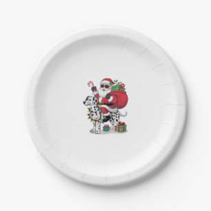 Xmas Lighting Santa Riding Dalmatian Dog Christmas Paper Plate