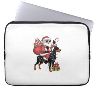 Xmas Lighting Santa Riding Doberman Dog Christmas Laptop Sleeve