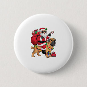 Xmas Lighting Santa Riding English Mastiff Dog Chr 6 Cm Round Badge