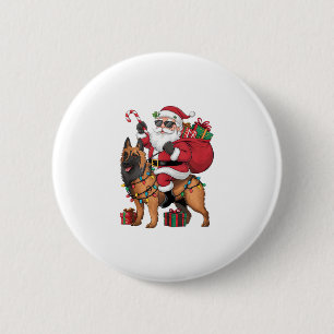 Xmas Lighting Santa Riding German Shepherd Dog Chr 6 Cm Round Badge