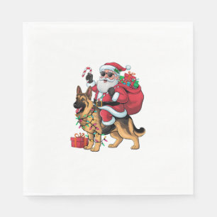 Xmas Lighting Santa Riding German Shepherd Dog Chr Napkin