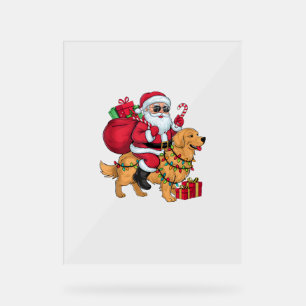 Xmas Lighting Santa Riding Golden Retriever Dog Ch Acrylic Sign