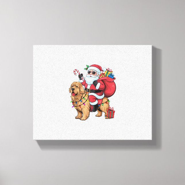 Xmas Lighting Santa Riding Golden Retriever Dog Ch Canvas Print (Front)