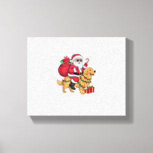 Xmas Lighting Santa Riding Golden Retriever Dog Ch Canvas Print
