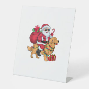 Xmas Lighting Santa Riding Golden Retriever Dog Ch Pedestal Sign