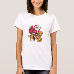 Xmas Lighting Santa Riding Golden Retriever Dog Ch T-Shirt