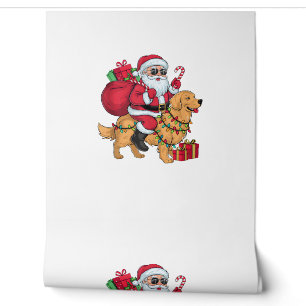Xmas Lighting Santa Riding Golden Retriever Dog Ch Wallpaper