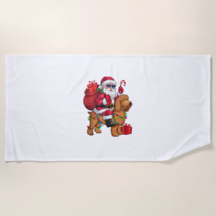 Xmas Lighting Santa Riding Goldendoodle Dog Christ Beach Towel