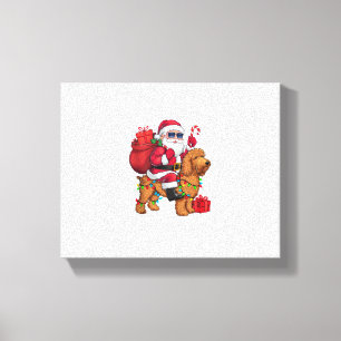 Xmas Lighting Santa Riding Goldendoodle Dog Christ Canvas Print