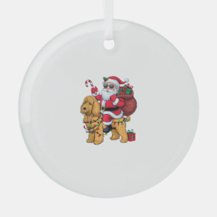 Xmas Lighting Santa Riding Goldendoodle Dog Christ Glass Tree Decoration
