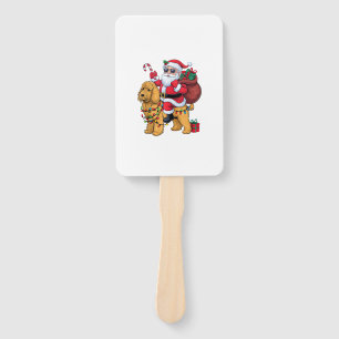 Xmas Lighting Santa Riding Goldendoodle Dog Christ Hand Fan