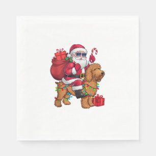 Xmas Lighting Santa Riding Goldendoodle Dog Christ Napkin