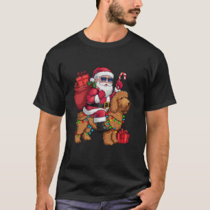 Xmas Lighting Santa Riding Goldendoodle Dog Christ T-Shirt