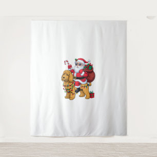 Xmas Lighting Santa Riding Goldendoodle Dog Christ Tapestry