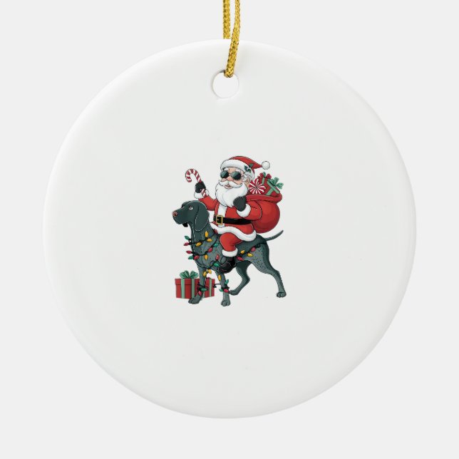 Xmas Lighting Santa Riding Great Dane Dog Christma Ceramic Tree Decoration (Front)