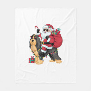 Xmas Lighting Santa Riding Havanese Dog Christmas Fleece Blanket