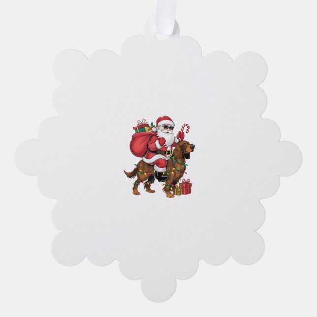 Xmas Lighting Santa Riding Irish Setter Dog Christ Tree Decoration Card (Front)