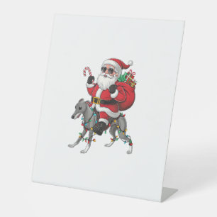 Xmas Lighting Santa Riding Italian Greyhound Dog C Pedestal Sign