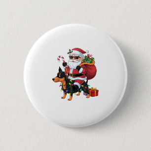 Xmas Lighting Santa Riding Miniature Pinscher Dog  6 Cm Round Badge