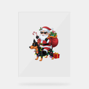 Xmas Lighting Santa Riding Miniature Pinscher Dog Acrylic Sign