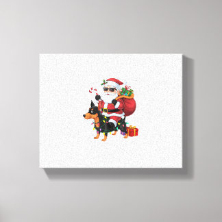 Xmas Lighting Santa Riding Miniature Pinscher Dog  Canvas Print