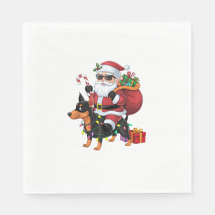 Xmas Lighting Santa Riding Miniature Pinscher Dog  Napkin